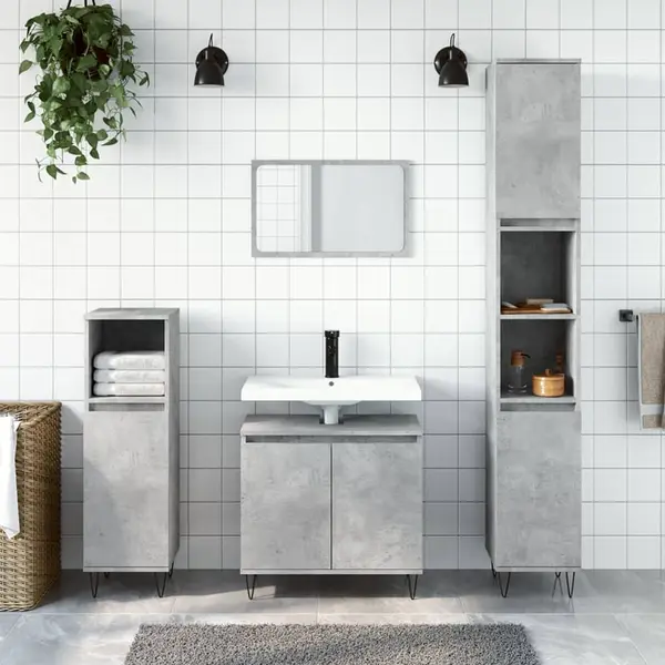 Gossi dulap de baie, gri beton, 58x33x60 cm, lemn prelucrat