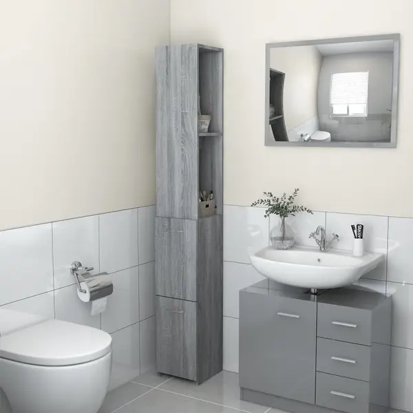Gossi dulap de baie, gri sonoma, 25x26,5x170 cm, lemn prelucrat