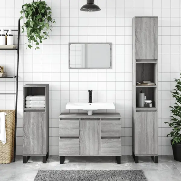 Gossi dulap de baie, gri sonoma, 30x30x100 cm, lemn prelucrat