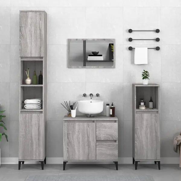 Gossi dulap de baie, gri sonoma, 30x30x190 cm, lemn prelucrat