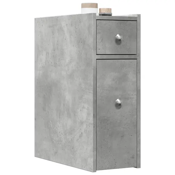 Gossi dulap de baie ingust cu roti, gri beton, lemn prelucrat