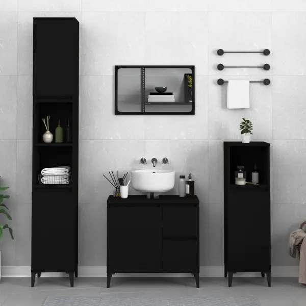 Gossi dulap de baie, negru, 30x30x100 cm, lemn prelucrat