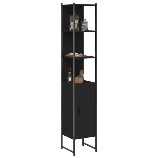 Gossi dulap de baie, negru, 33x33x185,5 cm, lemn prelucrat