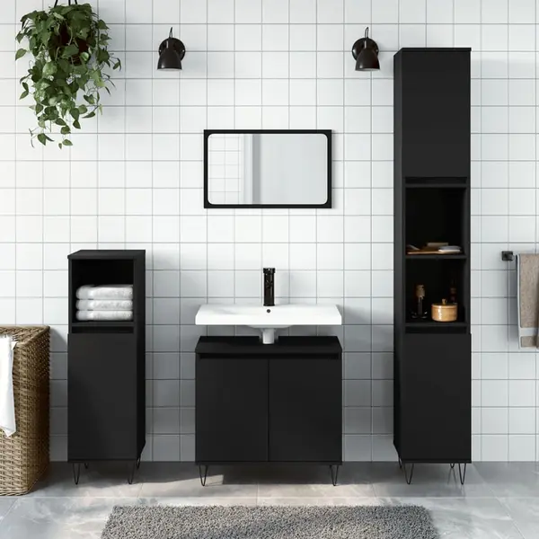 Gossi dulap de baie, negru, 58x33x60 cm, lemn prelucrat