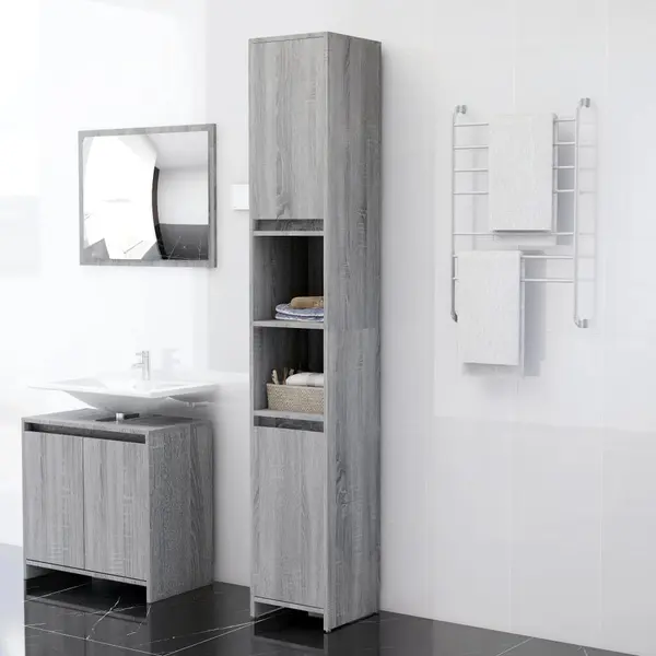 Gossi dulap de baie, sonoma gri, 30x30x183,5 cm, lemn prelucrat