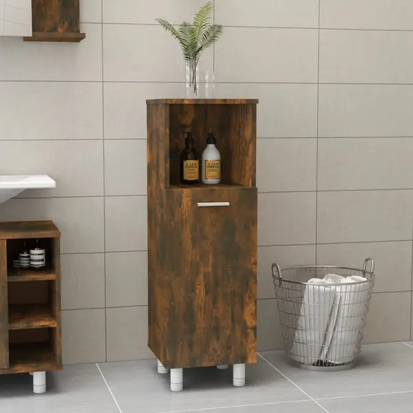 Gossi dulap de baie, stejar fumuriu, 30x30x95 cm, lemn prelucrat