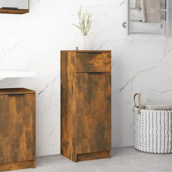 Gossi dulap de baie, stejar fumuriu, 32x34x90 cm, lemn prelucrat