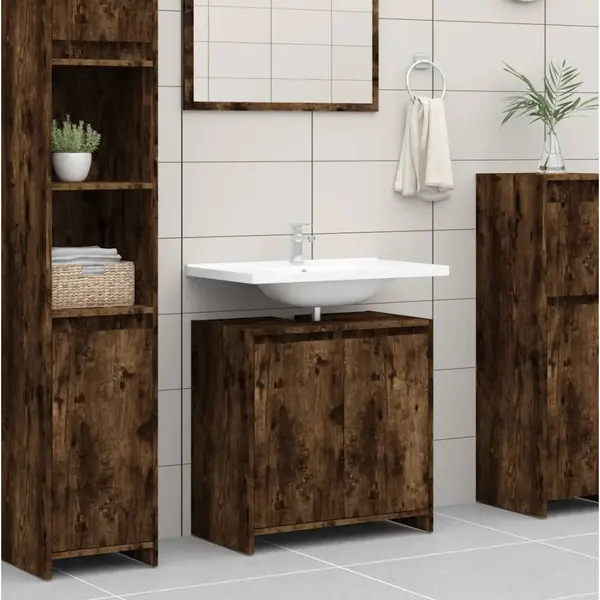 Gossi dulap de baie, stejar fumuriu, 60x33x61 cm, lemn prelucrat