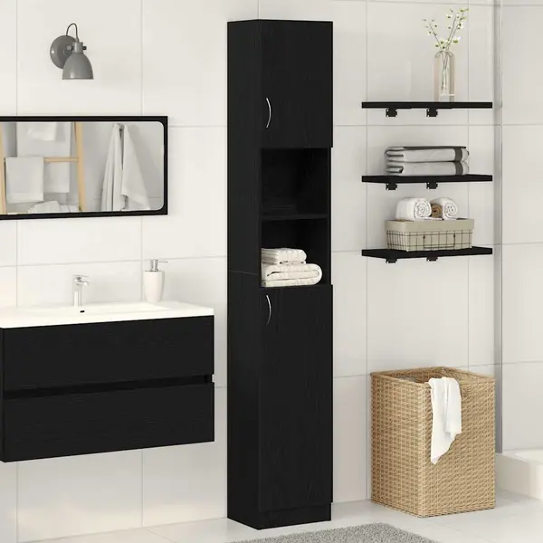 Gossi dulap de baie stejar negru 32x25,5x190 cm lemn prelucrat