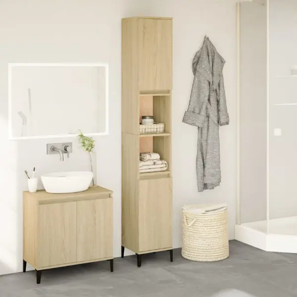 Gossi dulap de baie, stejar sonoma, 30x30x190 cm, lemn prelucrat