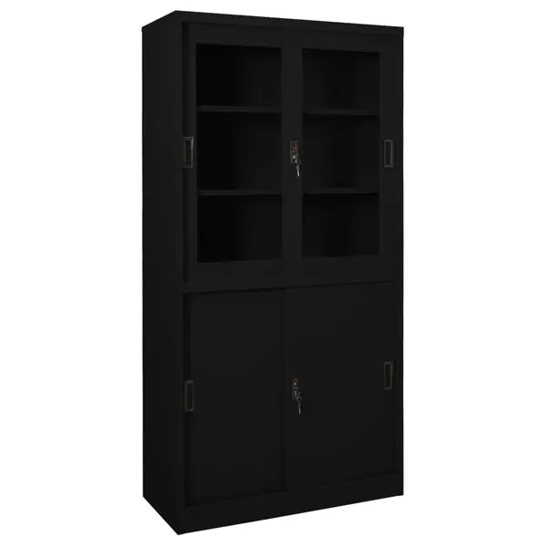 Gossi dulap de birou cu usa glisanta, negru, 90x40x180 cm, otel