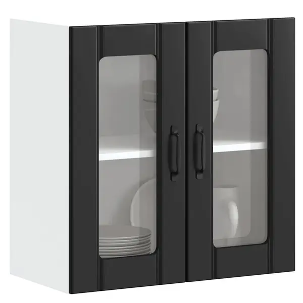 Gossi dulap de bucatarie cu usa din sticla „lucca” din lemn negru