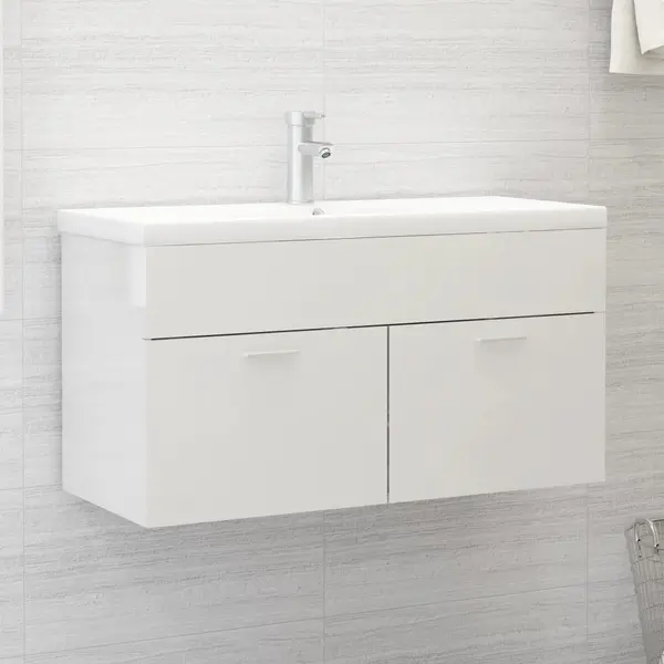 Gossi dulap de chiuveta, alb extralucios, 90x38,5x46 cm, pal