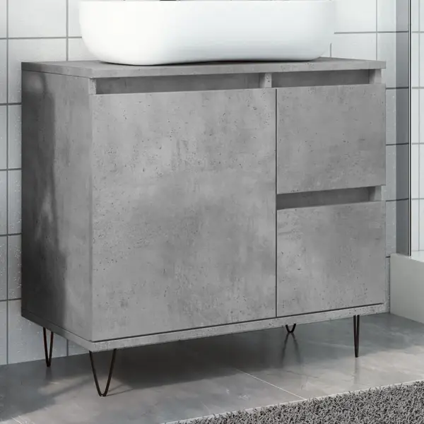 Gossi dulap de chiuveta baie, gri beton, 65x33x60 cm, lemn prelucrat