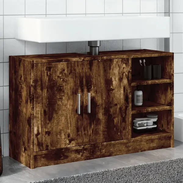 Gossi dulap de chiuveta, stejar fumuriu, 90x29x55 cm, lemn prelucrat