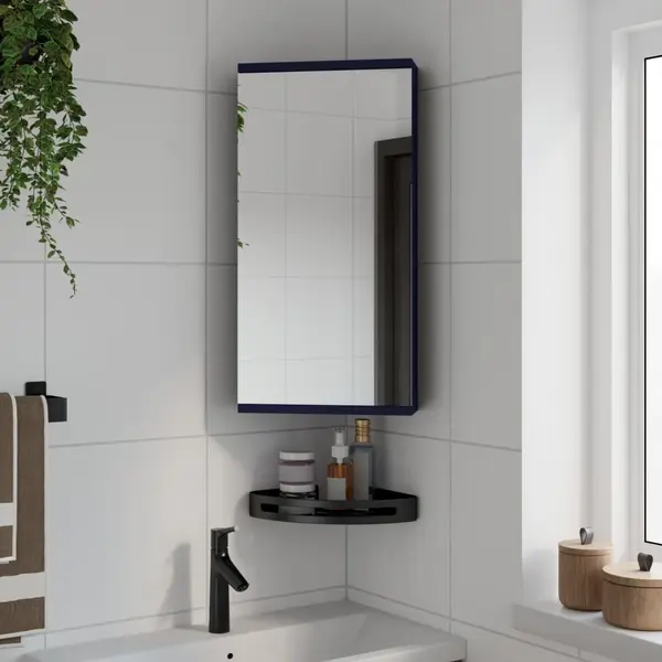 Gossi dulap de colt cu oglinda pentru baie, gri, 30x24x60 cm