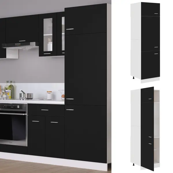 Gossi dulap de frigider, negru, 60x57x207 cm, lemn prelucrat