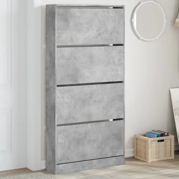 Gossi dulap de pantofi 4 sertare rabatabile, gri beton, 80x21x163,5cm