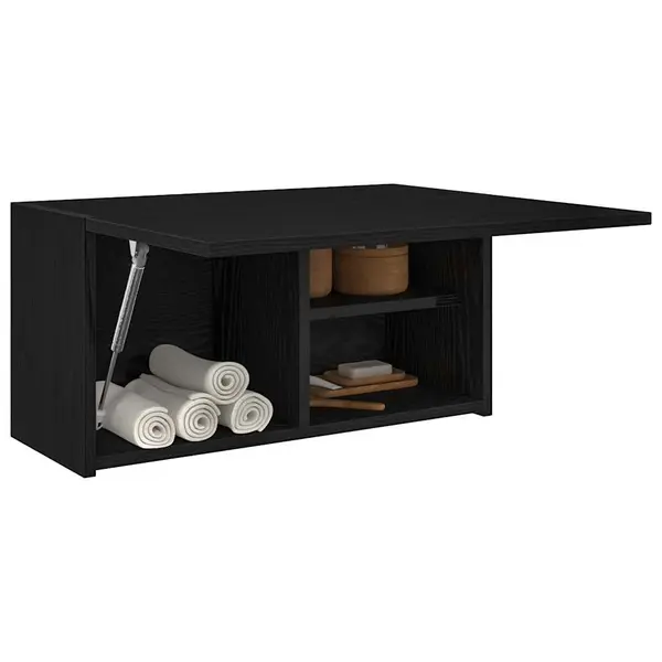 Gossi dulap de perete de baie, negru, 60x25x30 cm, lemn prelucrat