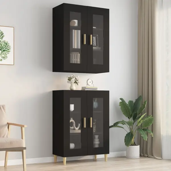 Gossi dulap de perete suspendat, negru, 69,5x34x90 cm