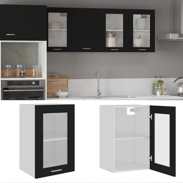 Gossi dulap de sticla suspendat, negru, 40x31x60 cm, lemn prelucrat