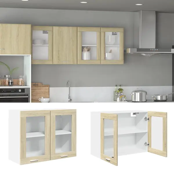 Gossi dulap de sticla suspendat, stejar sonoma, 80 x 31 x 60 cm, pal