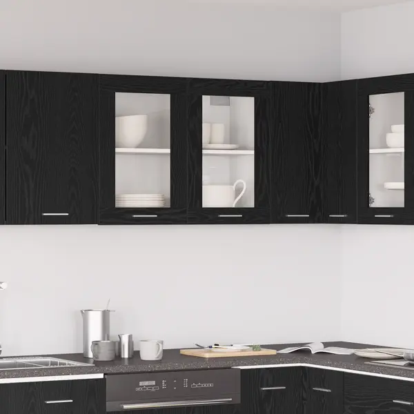 Gossi dulap din sticla negru din stejar suspendat 80x31x60 cm fabricat din lemn prelucrat