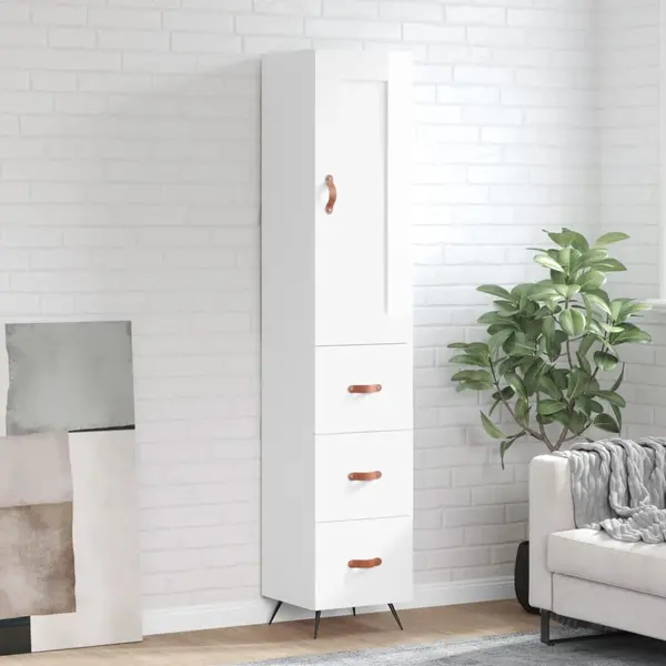 Gossi dulap inalt, alb extralucios, 34,5x34x180 cm, lemn prelucrat