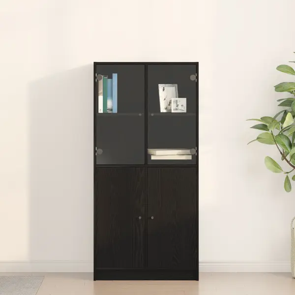 Gossi dulap inalt cu usi, stejar negru, 68x37x142 cm, lemn prelucrat