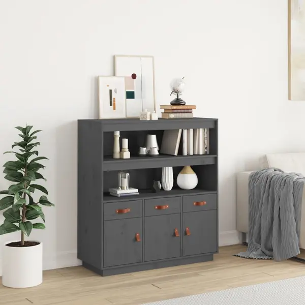 Gossi dulap inalt, gri, 100x40x108,5 cm, lemn masiv de pin