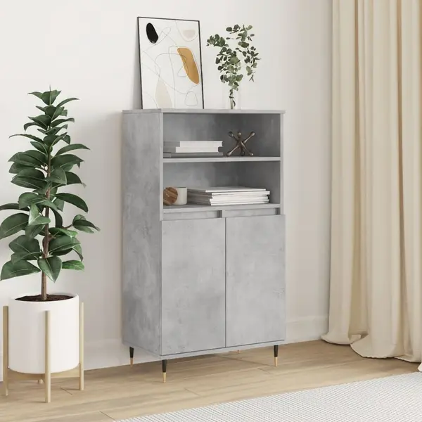 Gossi dulap inalt, gri beton, 60x36x110 cm, lemn compozit