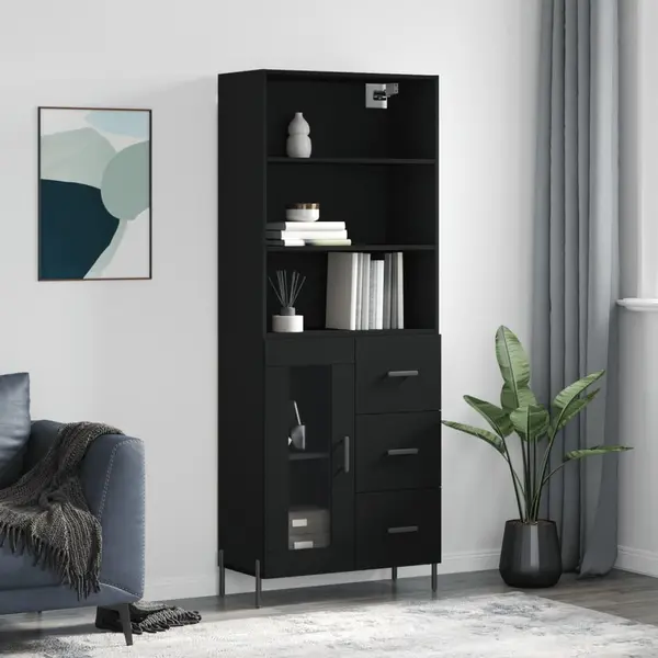 Gossi dulap inalt, negru, 69,5x34x180 cm, lemn compozit