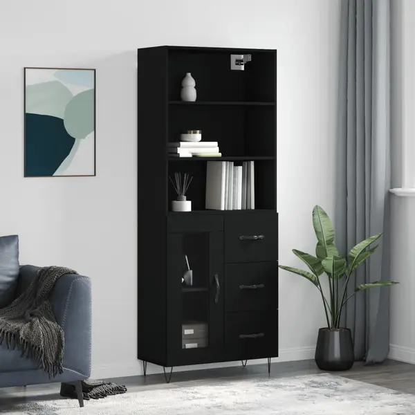 Gossi dulap inalt, negru, 69,5x34x180 cm, lemn compozit
