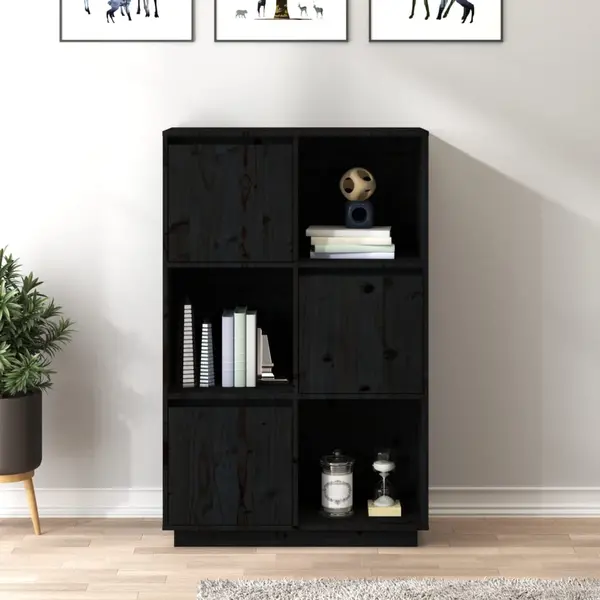 Gossi dulap inalt, negru, 74x35x117 cm, lemn masiv de pin