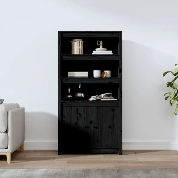 Gossi dulap inalt, negru, 80x35x154 cm, lemn masiv de pin