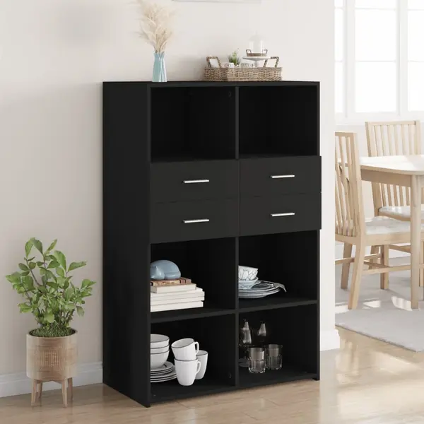 Gossi dulap inalt, negru, 80x42,5x124 cm, lemn prelucrat