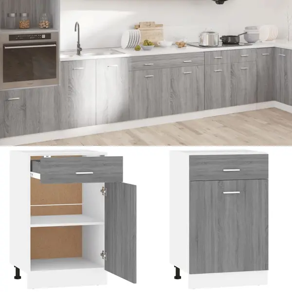 Gossi dulap inferior cu sertar gri sonoma 50x46x81,5cm lemn prelucrat