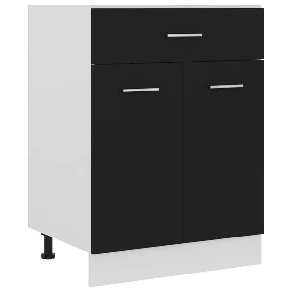 Gossi dulap inferior cu sertar, negru, 60x46x81,5 cm, lemn prelucrat