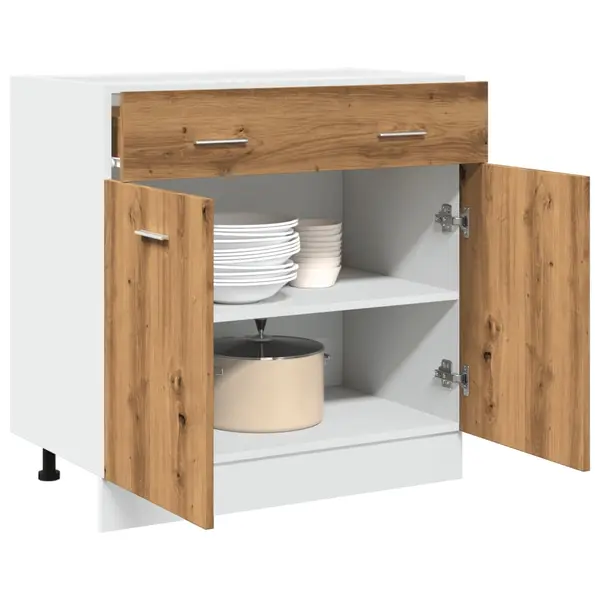 Gossi dulap inferior cu sertar stejar artizanal, 80x46x81,5 cm, lemn