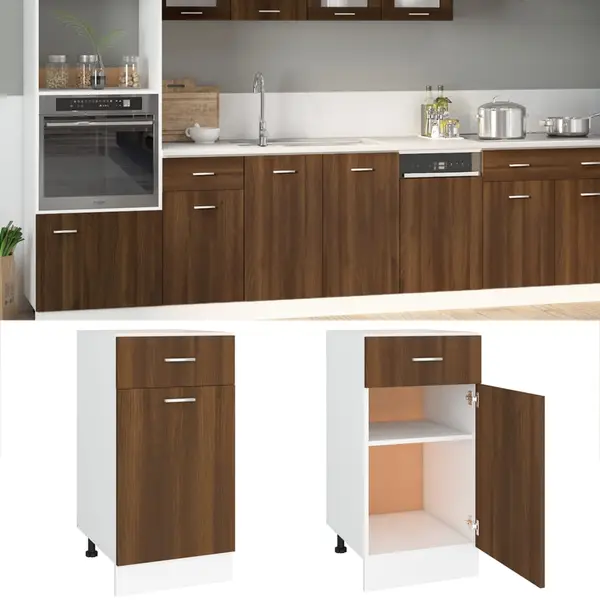 Gossi dulap inferior cu sertar stejar maro 40x46x81,5cm lemn compozit