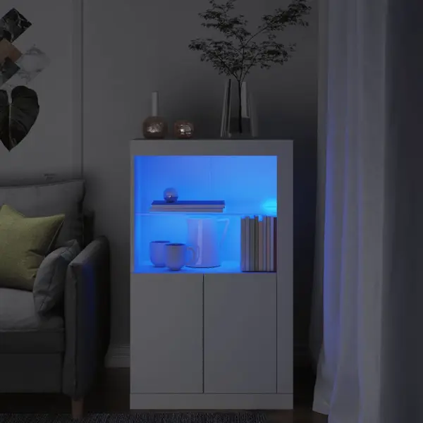 Gossi dulap lateral cu lumini led, alb, lemn prelucrat