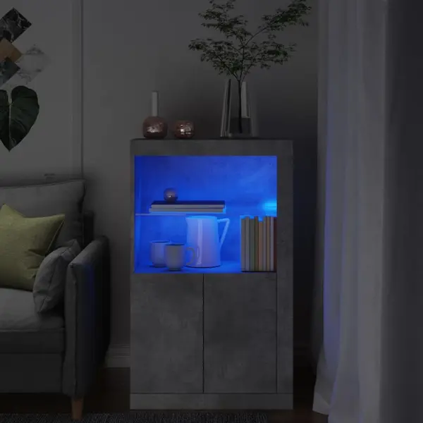 Gossi dulap lateral cu lumini led, gri beton, lemn prelucrat