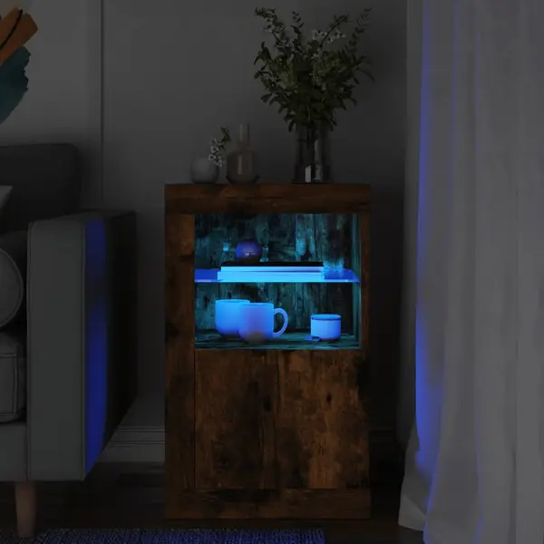 Gossi dulap lateral cu lumini led, stejar fumuriu, lemn prelucrat