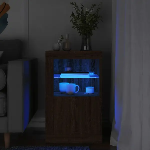 Gossi dulap lateral cu lumini led, stejar maro, lemn prelucrat