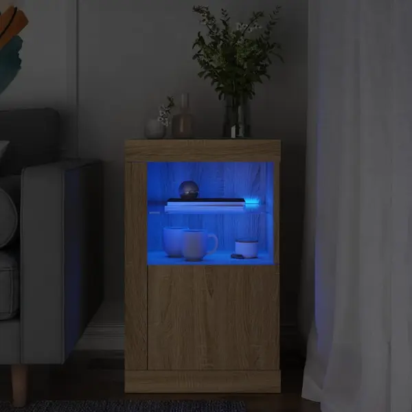 Gossi dulap lateral cu lumini led, stejar sonoma, lemn prelucrat