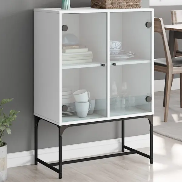 Gossi dulap lateral cu usi din sticla, alb, 69x37x100 cm
