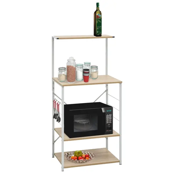 Gossi dulap microunde, alb/stejar, 60x39,6x123 cm, lemn prelucrat