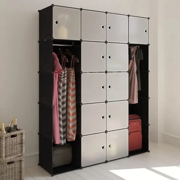 Gossi dulap modular 14 compartimente alb si negru 37 x 146 x 180,5 cm