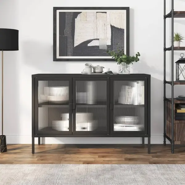 Gossi dulap, negru, 105x35x70 cm, sticla si otel