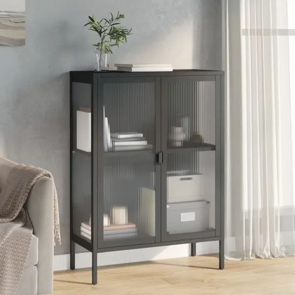 Gossi dulap, negru, 75x35x105 cm, sticla si otel